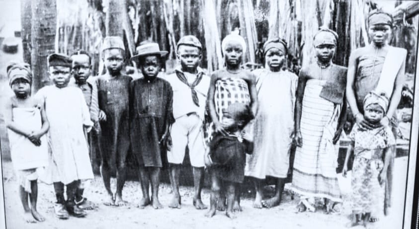 Portrait of lovely Ijaw children of Bonny Island, observing the Christian holiday,
Christmas Day in the year 1894.