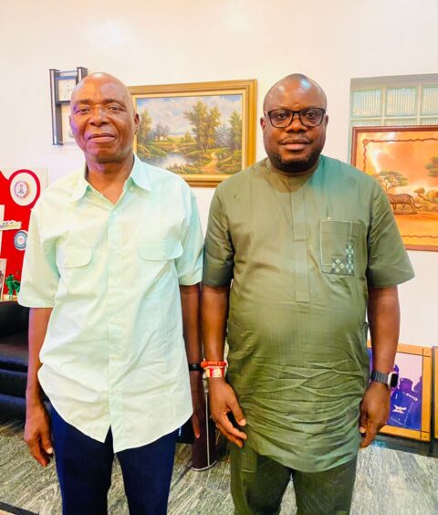 Senator James Manager (left) and the Administrator of the Presidential Amnesty Programme, Dr Dennis Otuaro (right).