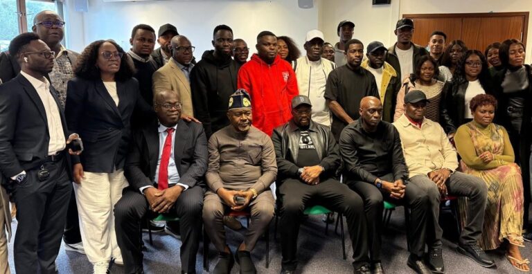 R-L Dr. Samuel Ogbuku, MD/CEO NDDC, Chairman, Governing Board, Mr. Chiedu Ebie, Alabo Boma Iyaye, Executive Director, Finance and Administration, Dr. George Uzonwanne, NDDC Director of Education, Health and Social Services, and others with the Foreign Scholarship students