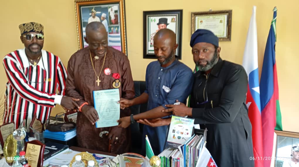 The IPF team presenting the letter of invitation to Alabo Nengi James, the second Vice President of the Ijaw National Congress in Yenagoa 