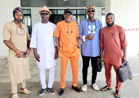 The Chief Press Secretary to Governor Douye Diri, Daniel Alabrah in a photograph with the IPF delegation led by Ozobo Austin, President of Ijaw Publishers Forum shortly after a meeting a Yenagoa