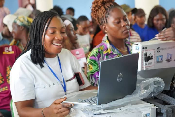 Beneficiaries with their brand new laptops