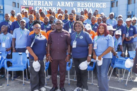 The Administrator, Presidential Amnesty Programme, Dr Dennis Otuaro (2nd left) in a group photograph with fourth batch of PAP stakeholders during the flag-off of the two-day "Leadership, Alternative Dispute Resolution and Mediation Training", organised by the agency in collaboration with AANDEC in Abuja on Monday, 15 December, 2025.
