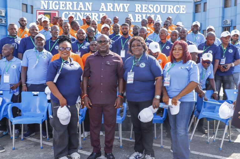The Administrator, Presidential Amnesty Programme, Dr Dennis Otuaro (2nd left) in a group photograph with fourth batch of PAP stakeholders during the flag-off of the two-day "Leadership, Alternative Dispute Resolution and Mediation Training", organised by the agency in collaboration with AANDEC in Abuja on Monday, 15 December, 2025.